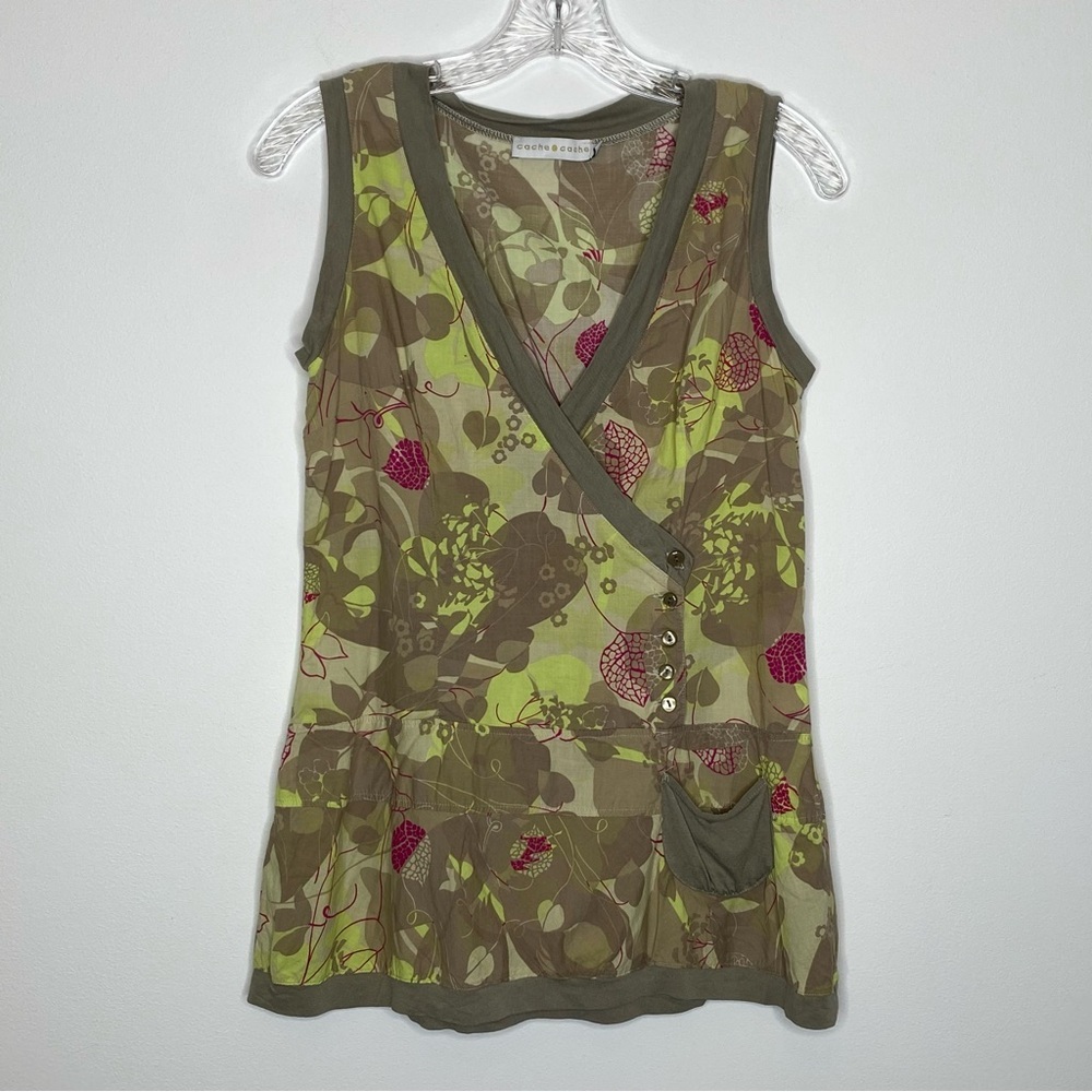 cache cache Floral Mock Wrap Peplum Hem Top